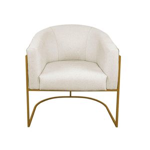 Poltrona Luiza Base De Ferro Dourado Linho - Amarena Móveis Cor Bege