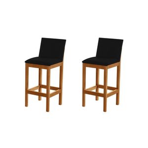 Kit 2 Banquetas Alta Pérola Com Encosto Estofada Em Veludo Preto Madeira Maciça Castanhopreto