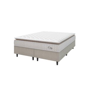 Cama Box Colchão Casal King Molas Ensacadas City Pillow Top 193x203x61cm Bege Branco Hellen