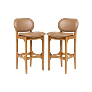 Kit 2 Banquetas Alta Estofada Rafine Madeira Castanho Impermeável Marrom