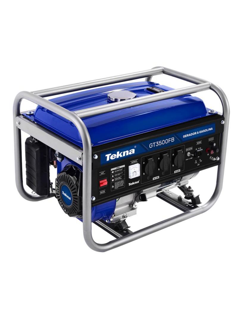 Gerador de Energia à Gasolina 6,5HP 3,1KVA 4 Tempos Bivolt GT3500FB TEKNA