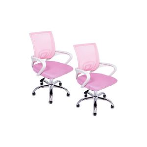 Kit 2 Cadeiras De Escritório Begonia Tela Mesh Ergonômico Rosa