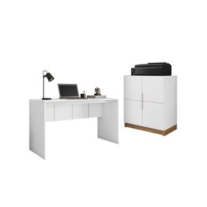 Kit Escritório Armário Baixo Com Mesa Cubic Branco Caemmun