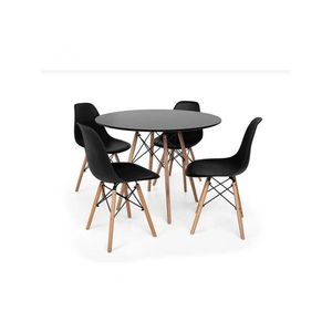 Mesa Redonda 90cm Com 4 Cadeiras Eames Eiffel Pés De Madeira Preta