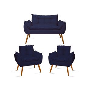 Kit Sofá Namoradeira Opala + 2 Poltronas Opala Balaqui Decor Azul Marinho