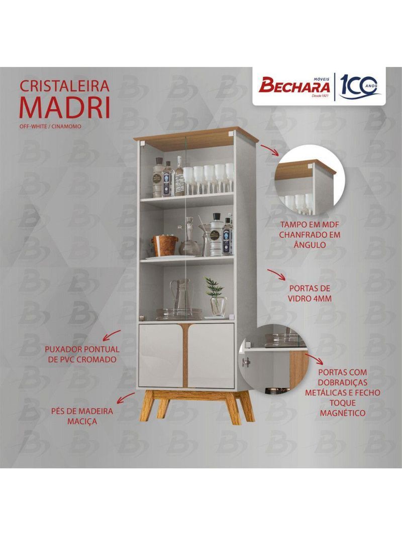 Cristaleira 2 Portas Madri Off White com Cinamomo | Bechara