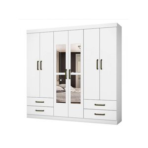 Guarda Roupa Casal Lu 6 Portas 4 Gavetas Com Espelho Branco