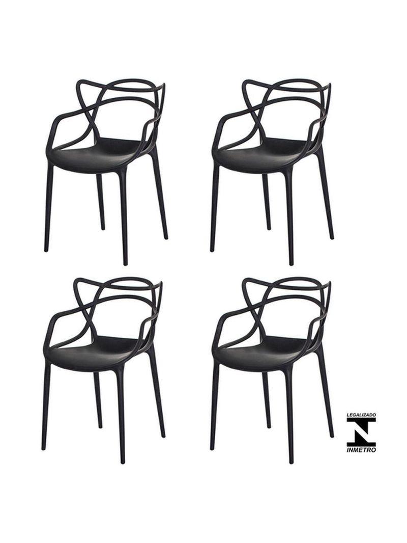 Kit Com 4 Cadeira Allegra Masters Polipropileno Preta - alta durabilidade