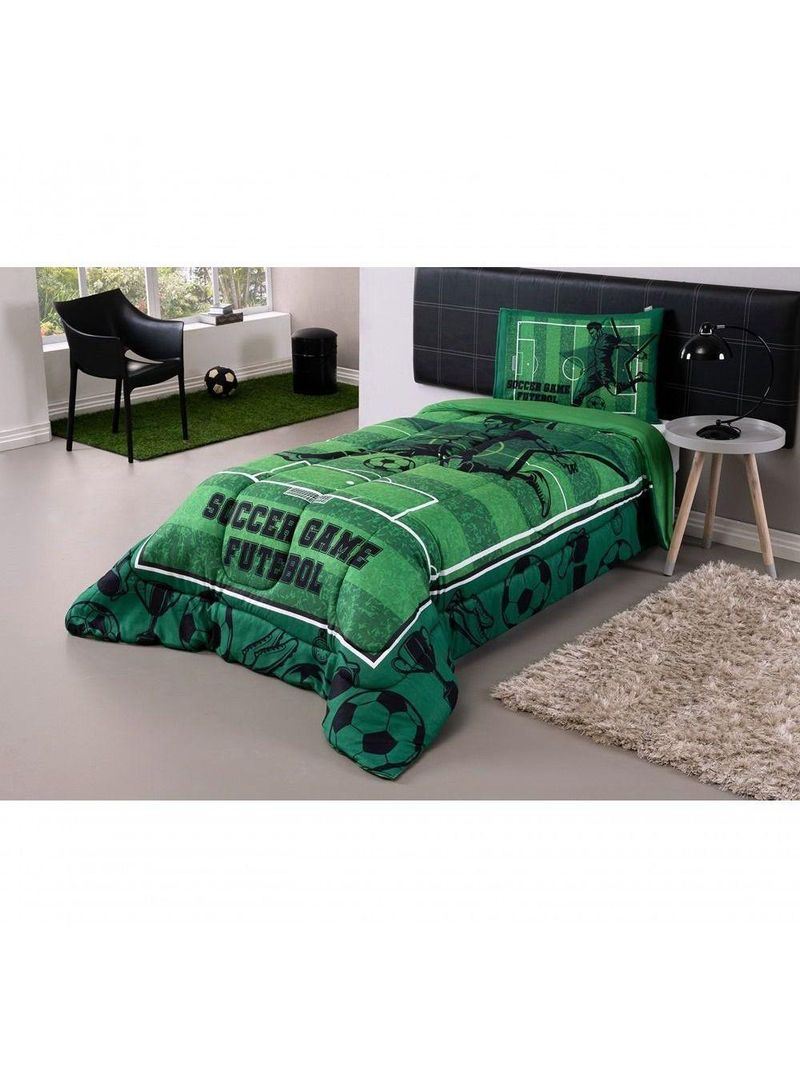 Kit Edredom Plush Fofinho Infantil Dupla Face Dream 2 Peças Solteiro - Futebol