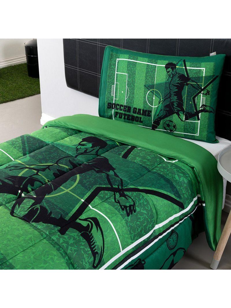 Kit Edredom Plush Fofinho Infantil Dupla Face Dream 2 Peças Solteiro - Futebol