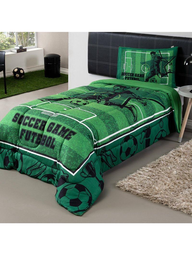 Kit Edredom Plush Fofinho Infantil Dupla Face Dream 2 Peças Solteiro - Futebol