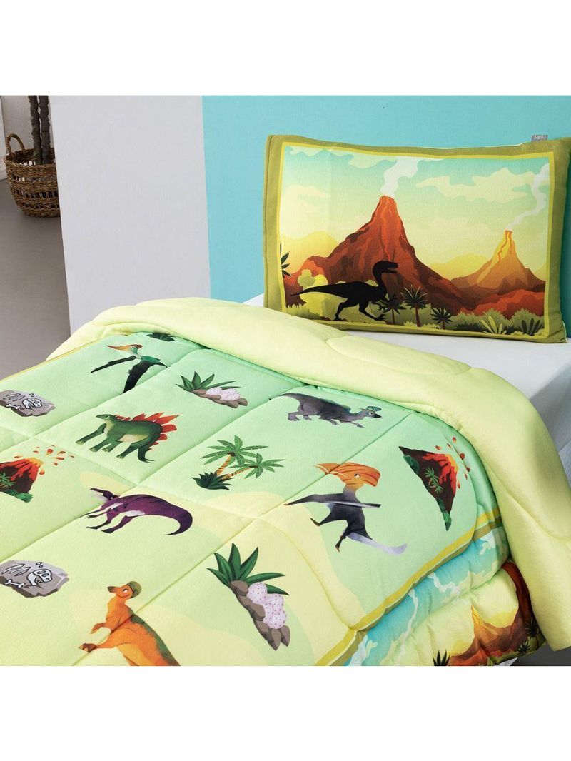 Kit Edredom Plush Fofinho Infantil Dupla Face Dream 2 Peças Solteiro - Dinossauro