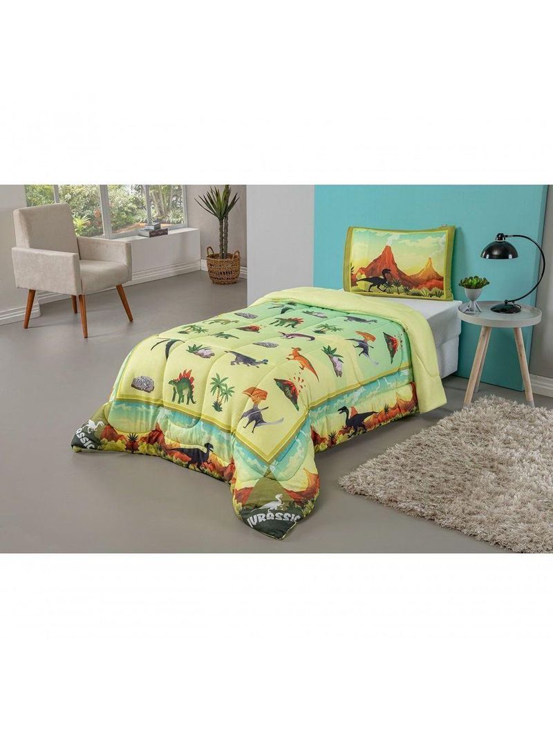 Kit Edredom Plush Fofinho Infantil Dupla Face Dream 2 Peças Solteiro - Dinossauro