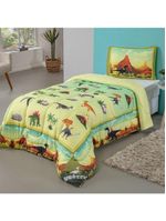 Kit Edredom Plush Fofinho Infantil Dupla Face Dream 2 Peças Solteiro - Dinossauro