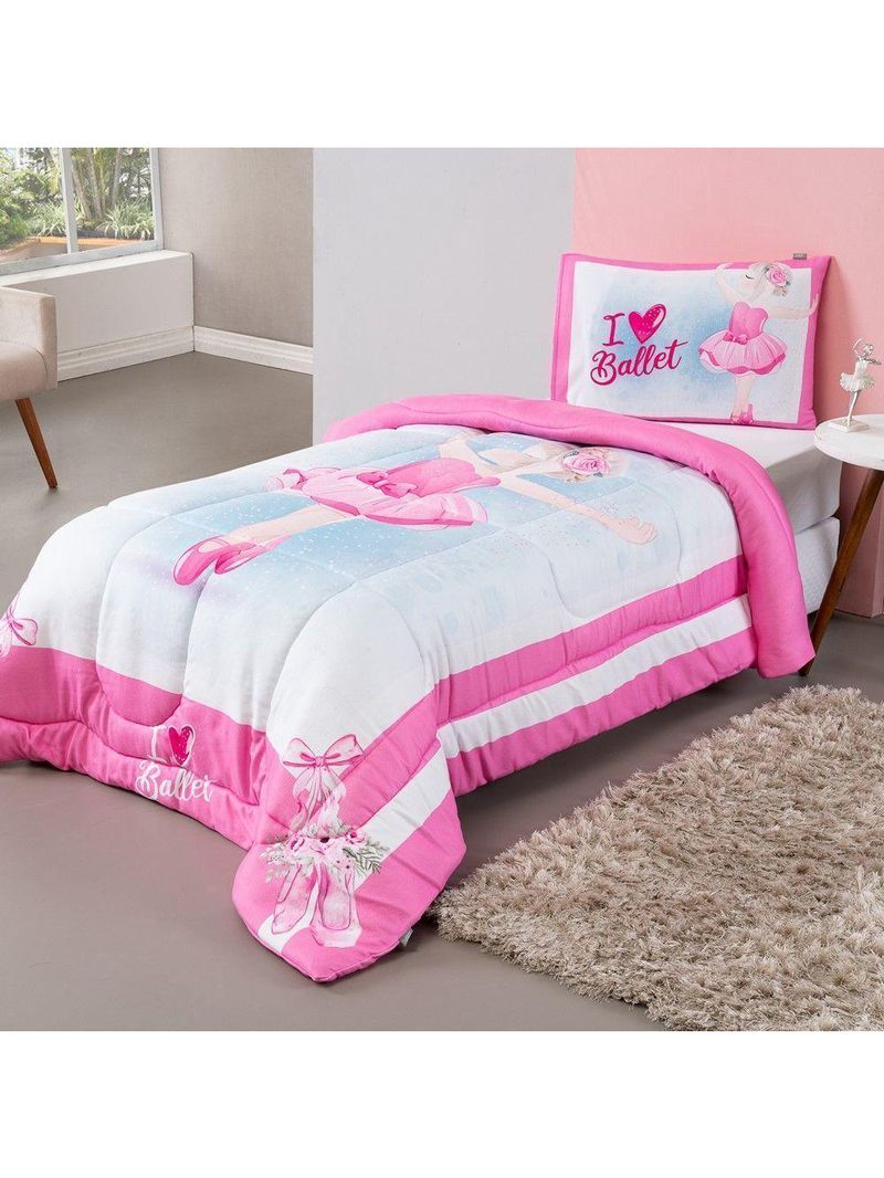 Kit Edredom Plush Fofinho Infantil Dupla Face Dream 2 Peças Solteiro - Bailarina