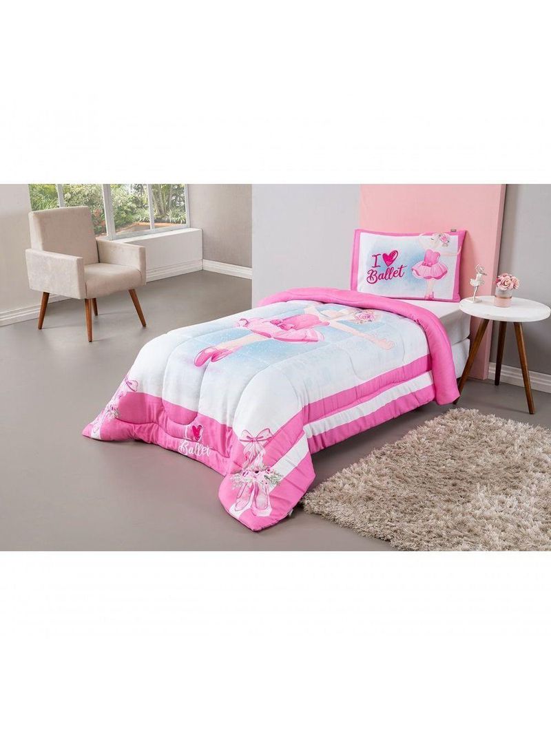 Kit Edredom Plush Fofinho Infantil Dupla Face Dream 2 Peças Solteiro - Bailarina