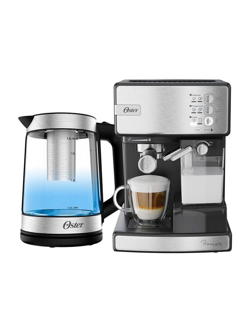 Kit Inox Cafeteira Espresso Nova Primalatte E Chaleira Oster Tea 110V