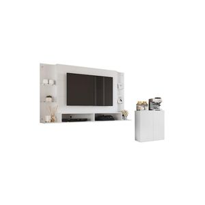 Painel Para Tv 60 Polegadas Com Prateleiras Vidro E Aparador 2 Portas Multimóveis Mp1099 Branco