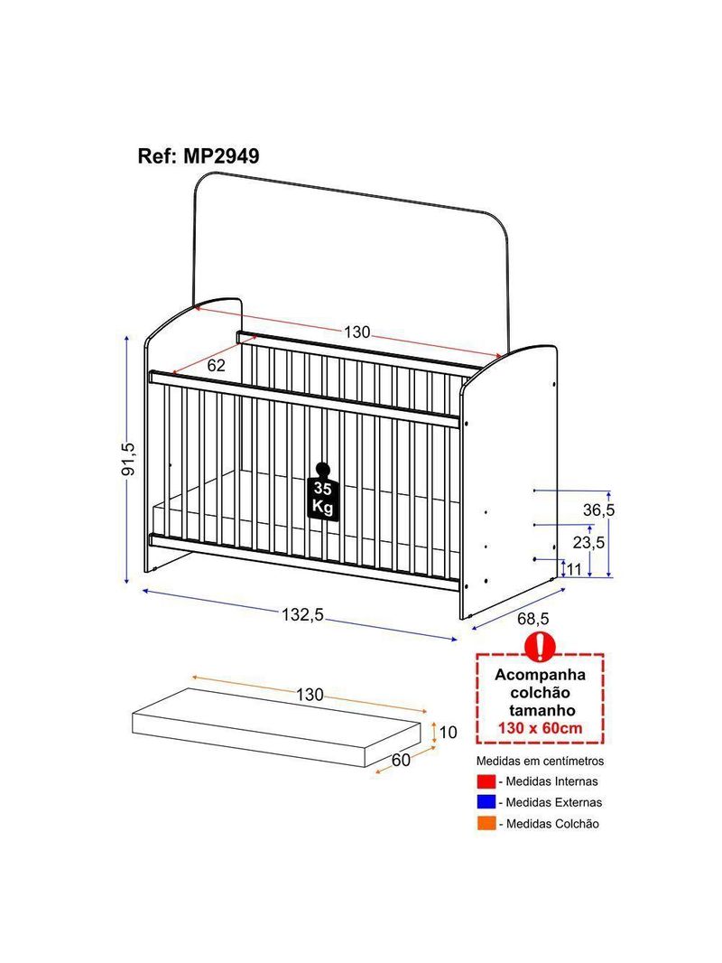 Berço Com Colchão Incluso Certificado Inmetro Olaf Plus Multimóveis Branco Neve