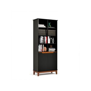 Livreiro Ej Flow 2 Portas 6 Prateleiras Com Pés Madeira Preto