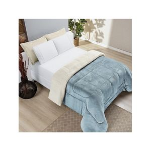 Coberdrom Sherpa E Flannel Everest Queen Manta Alta 150g 01 Peça - Quartzo Azul
