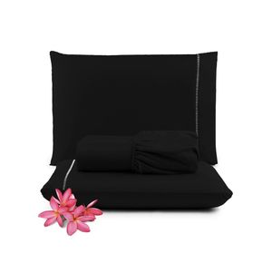 Jogo Cama Lençol Unique Casal Padrão 400 Fios Ponto Palito 3 Peças - Preto