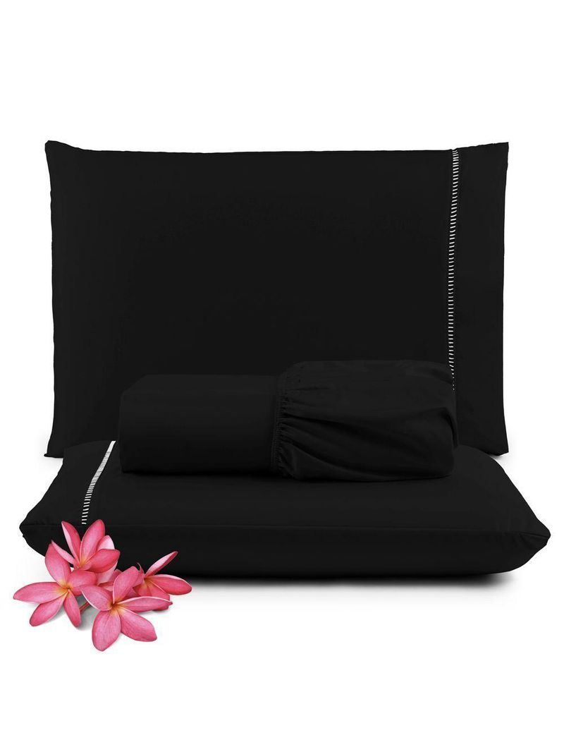 Jogo Cama Lençol Unique Casal Padrão 400 Fios Ponto Palito 3 Peças - Preto