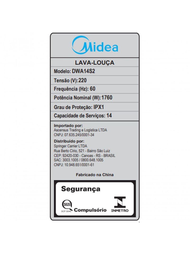Lava louça Midea Cinza 220V 14 Serviços (DWA14S2)