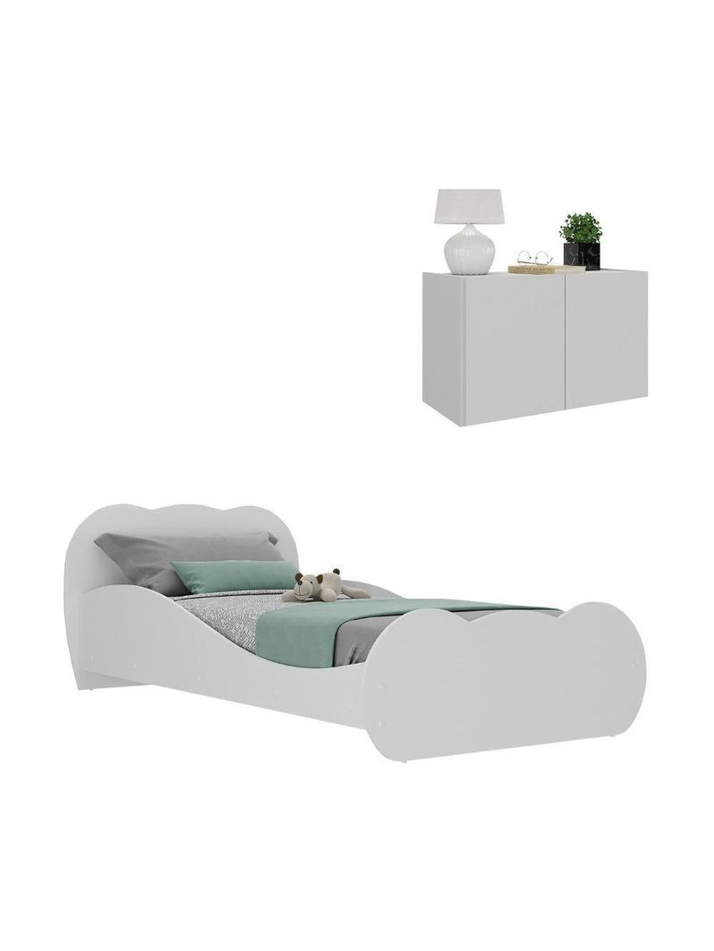 Cama Solteiro Com Mesa De Cabeceira 2 Portas Multimóveis Mp4175 Branca Branco