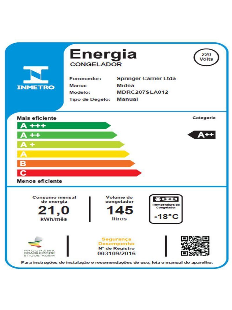Freezer Horizontal Midea 3 Em 1 Branco 145L 110V MDRC207SLA011