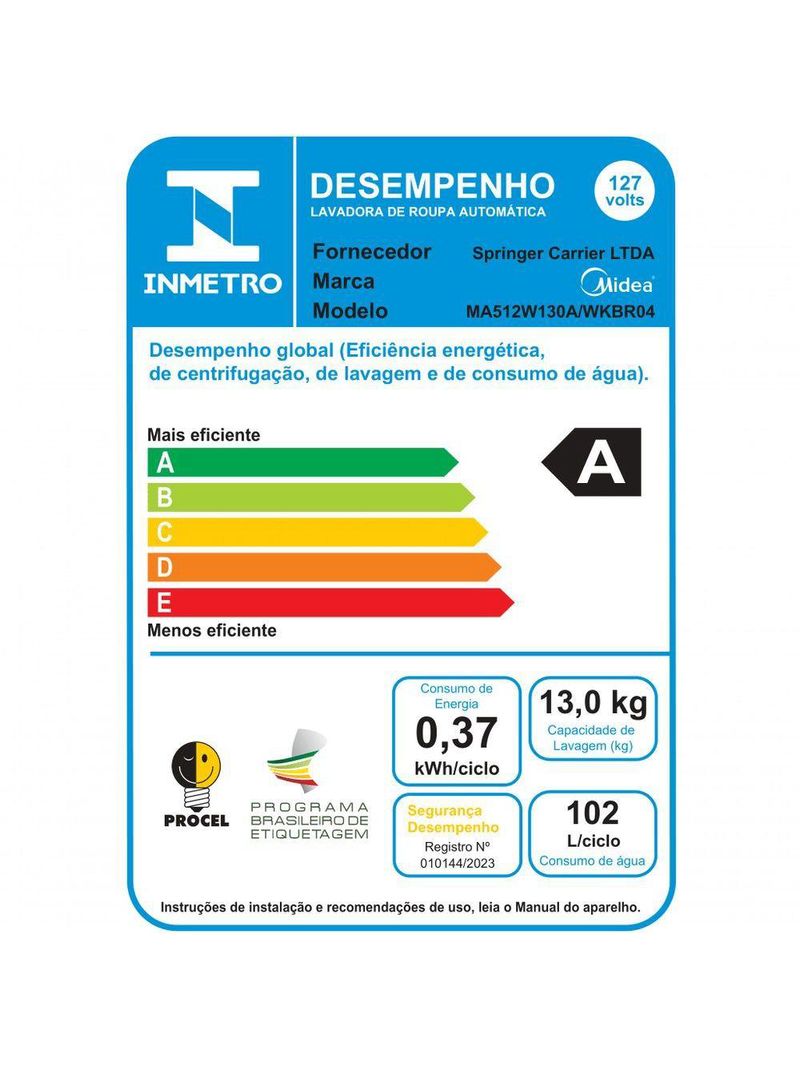 Lavadora De Roupas Midea Wave Agitator 13kg Branca 127V (MA512W130A/WK-04)