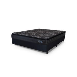 Cama Box Casal Queen Colchão Com Molas Ensacadas City Pillow Top 158x198x61cm Hellen Preto