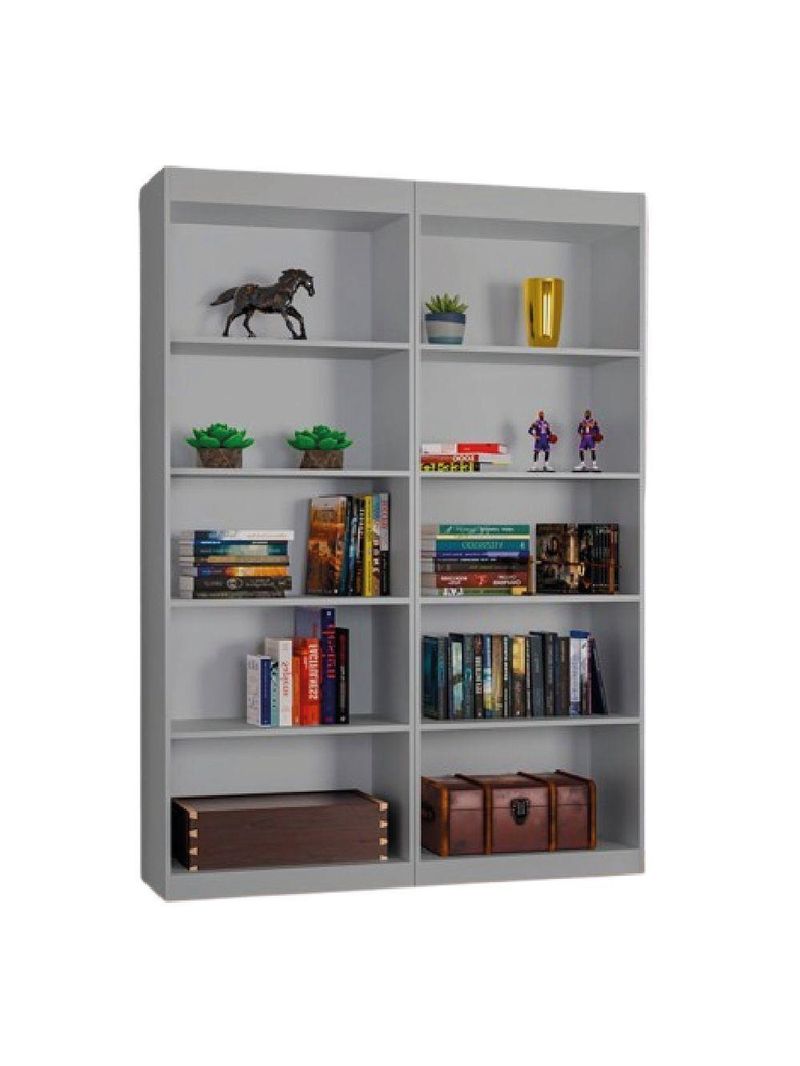 Kit 2 Estantes Livreiro Office Multiuso 8 Prateleiras Cinza