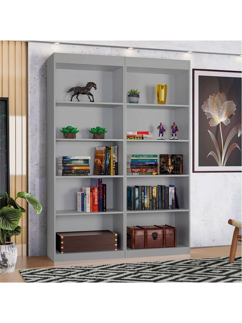 Kit 2 Estantes Livreiro Office Multiuso 8 Prateleiras Cinza