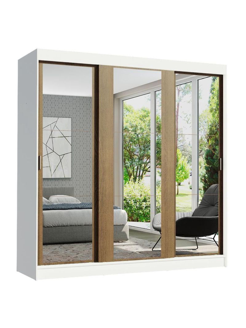 Guarda-roupa Casal Reno 3 Portas de Correr de Espelho Madesa