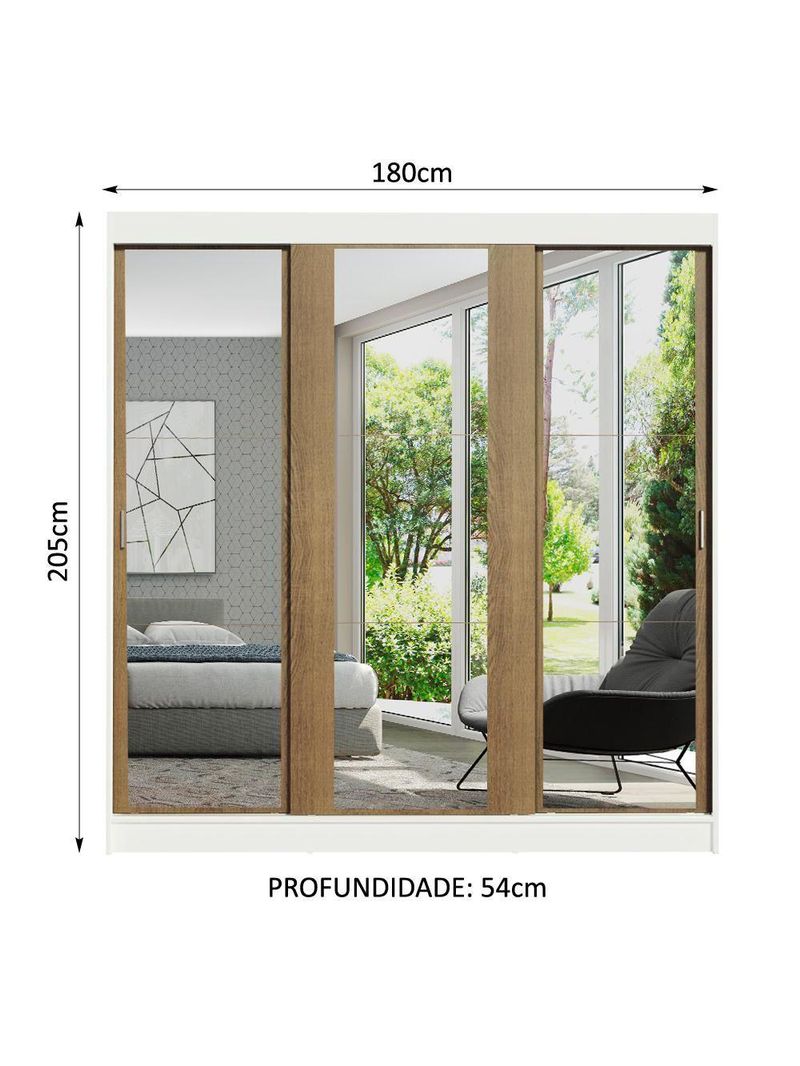 Guarda-roupa Casal Reno 3 Portas de Correr de Espelho Madesa