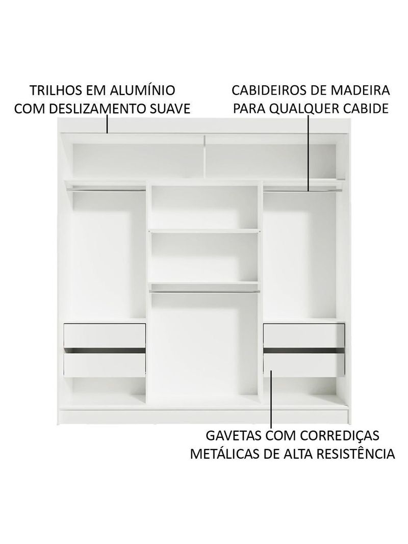 Guarda-roupa Casal Reno 3 Portas de Correr de Espelho Madesa