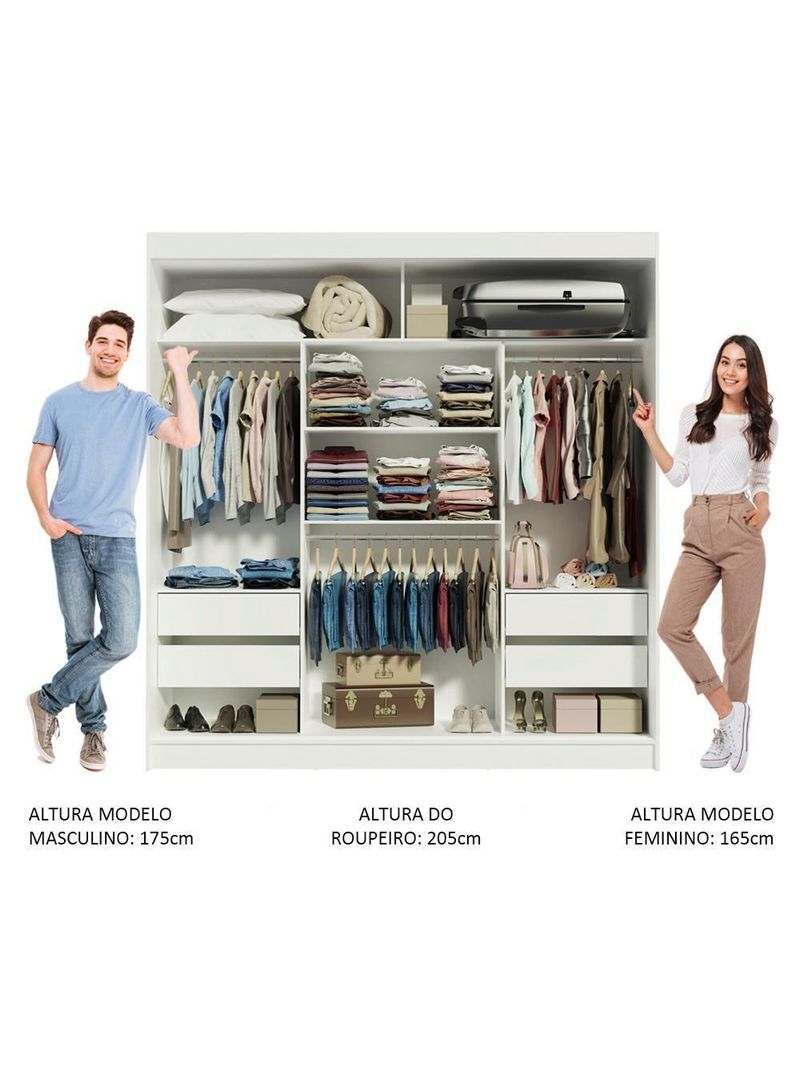 Guarda-roupa Casal Reno 3 Portas de Correr de Espelho Madesa