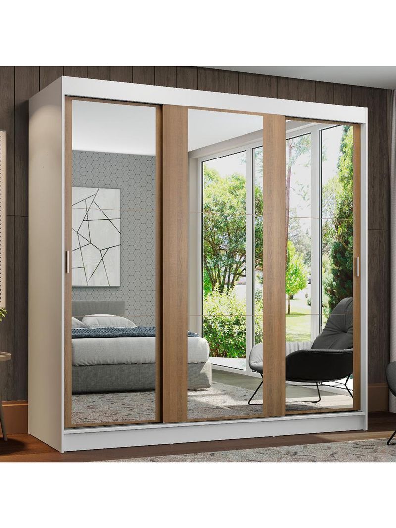 Guarda-roupa Casal Reno 3 Portas de Correr de Espelho Madesa