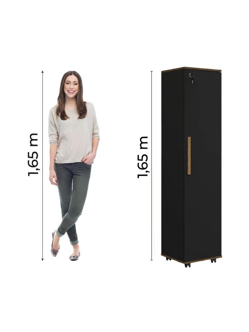 Armário Multiuso Para Quarto Com Chave E Rodízios 1 Porta Lune Preto J&a Preto