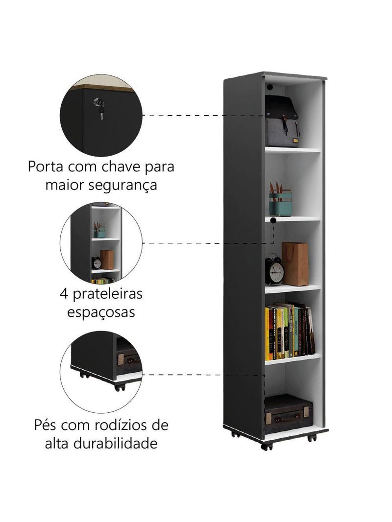 Armário Multiuso Para Quarto Com Chave E Rodízios 1 Porta Lune Preto J&a Preto