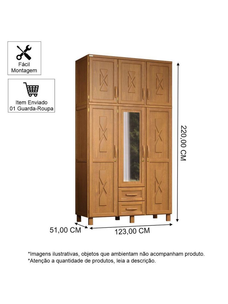 Guarda-roupa Solteiro 6 Portas E 2 Gavetas Dallas Carvalho