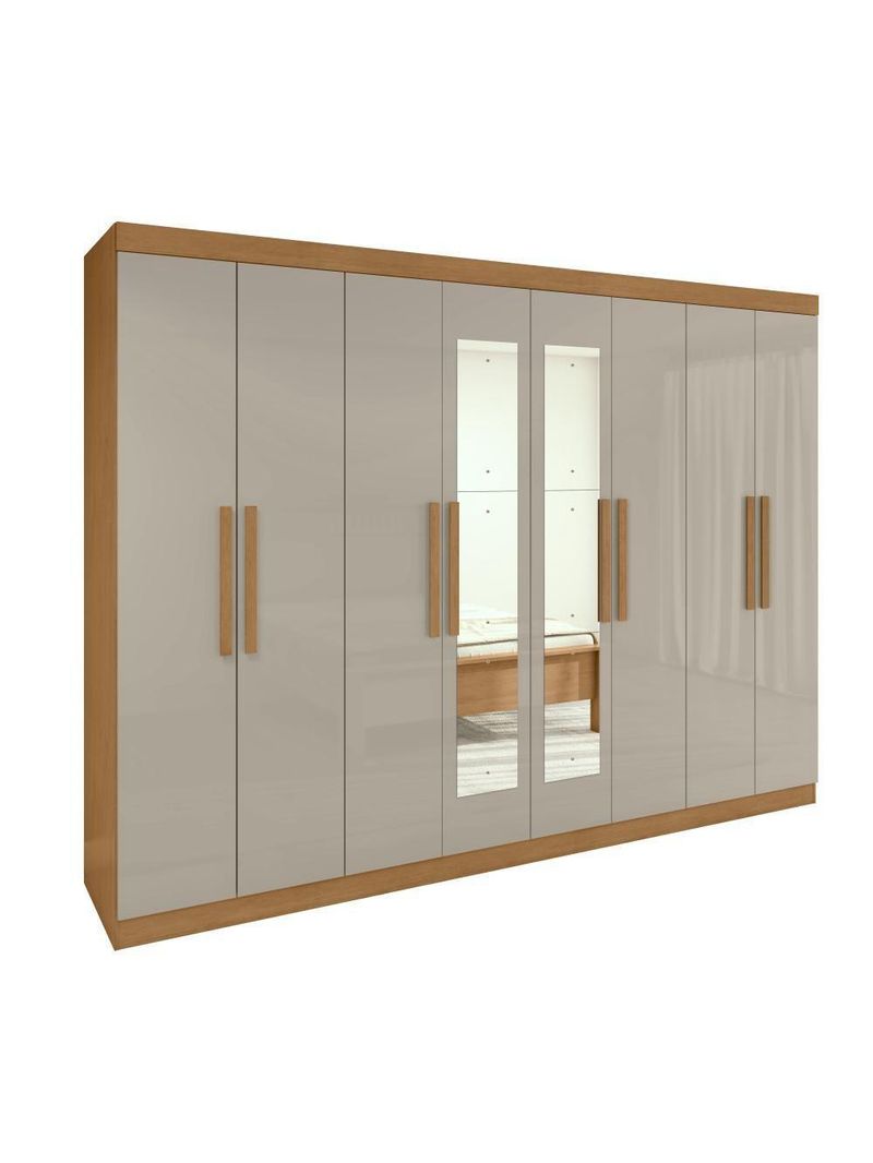 Guarda-roupa Casal Easy Slim 8 Portas Com Espelho Amendoa Clean/off White Lopas