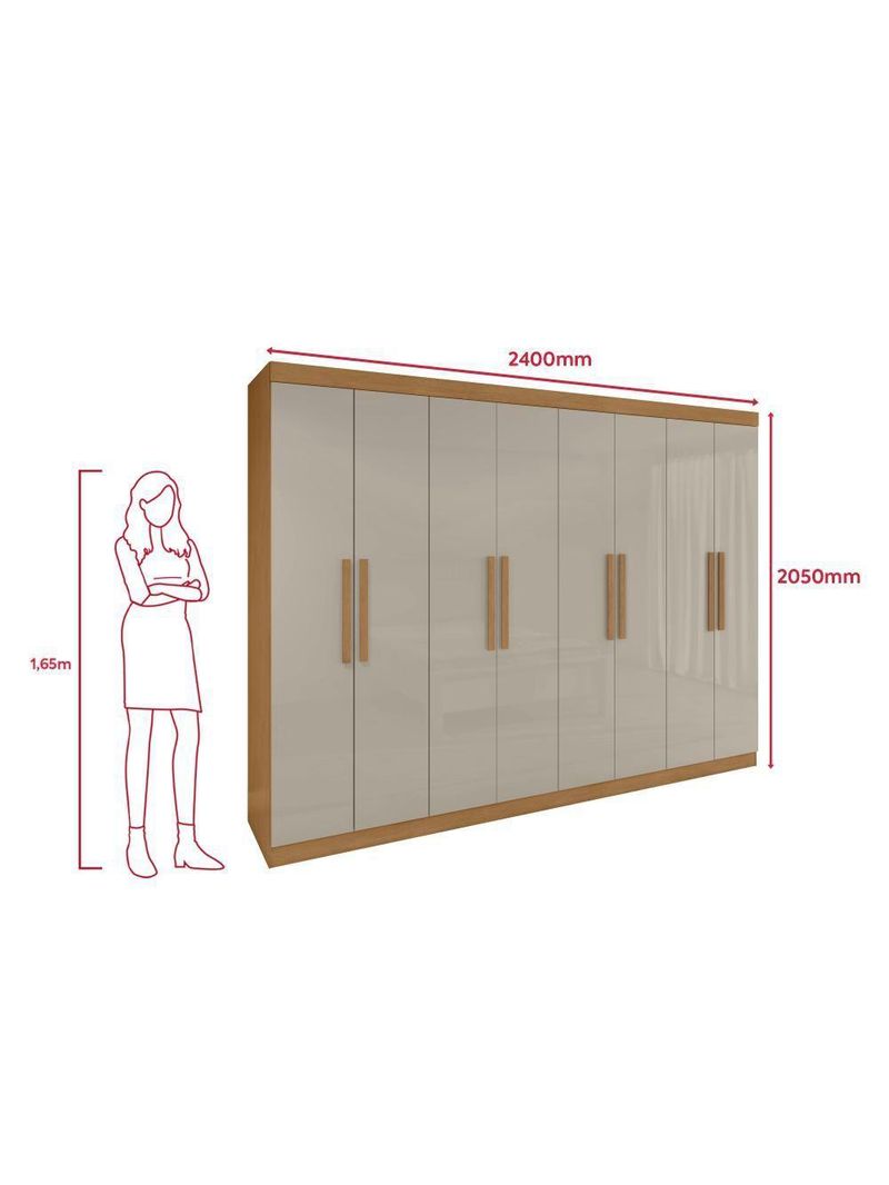 Guarda-roupa Casal Easy Slim 8 Portas Com Espelho Amendoa Clean/off White Lopas