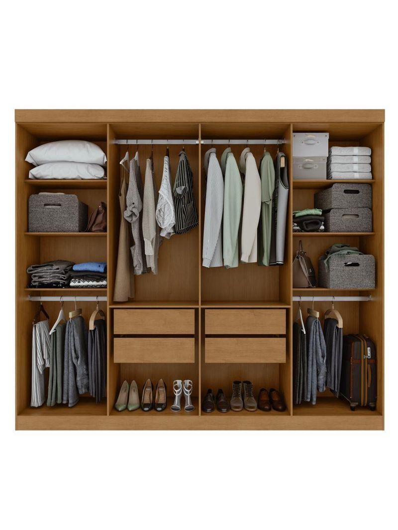 Guarda-roupa Casal Easy Slim 8 Portas Com Espelho Amendoa Clean/off White Lopas