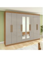 Guarda-roupa Casal Easy Slim 8 Portas Com Espelho Amendoa Clean/off White Lopas