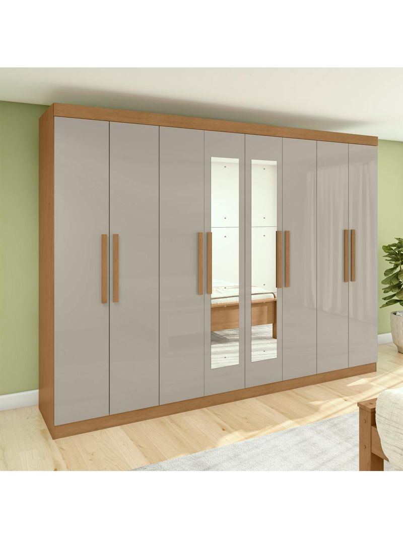 Guarda-roupa Casal Easy Slim 8 Portas Com Espelho Amendoa Clean/off White Lopas