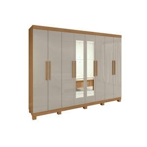 Guarda-roupa Casal Easy Slim 8 Portas com Espelho e Pés Amendoa Clean/Off White