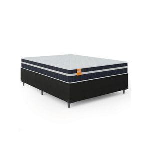 Cama Box Casal Queen Colchão Qatar 158x198x60cm Branco / Preto - Suporta Até 200 Kg Por Pessoa