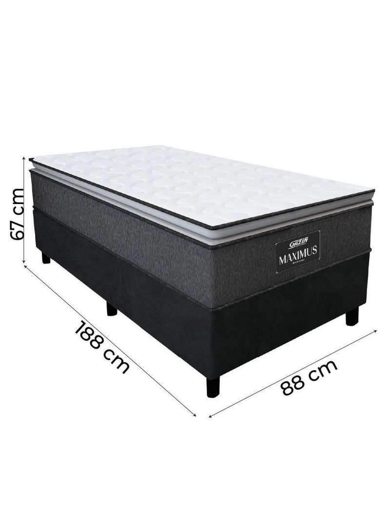 Cama Box Solteiro Colchão Molas Ensacadas 88x188x67cm Cinza / Preto Suporta Até 120kg Cinza / Branco
